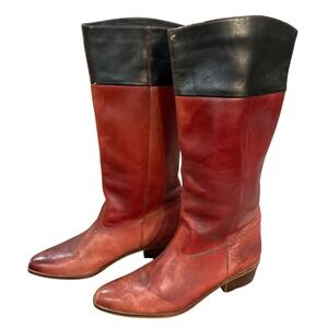 Vintage 90s Nine West Red Black Leather Riding Boots Brazil Womens 10B